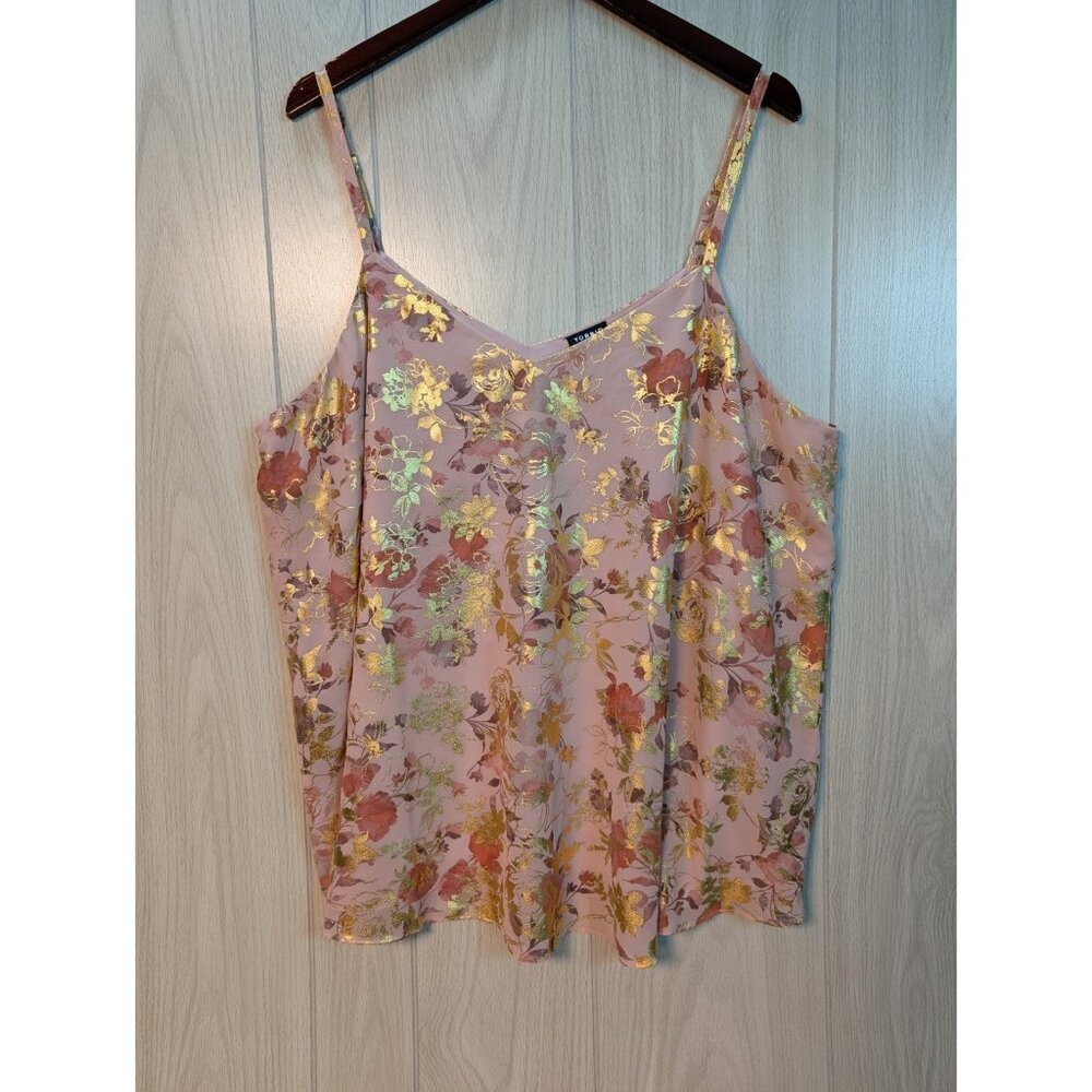 Torrid Floral Sophie Challis Double Layer Swing Cami Pink Gold Top Plus Sz 3 3X